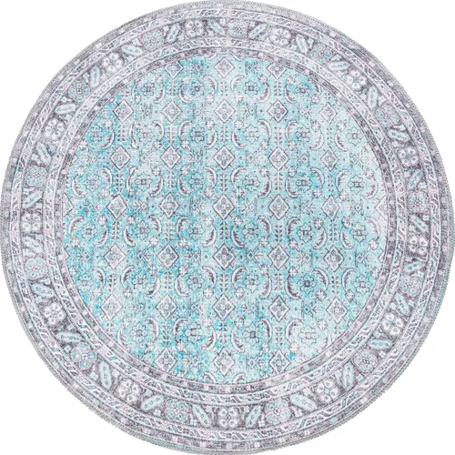 Miniatura 10 de Unique Loom Revival Collection - Alfombra tradicional con borde de medallón azul/negro (2 pies x 6 pies)