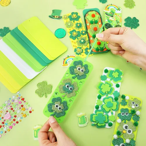 Miniatura 3 de JULBEAR 36 juegos de manualidades del día de San Patricio, marcapáginas de trébol, kits de manualidades de espuma en blanco, decoraciones de Verde