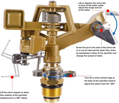 Miniatura 2 de Biswing Aspersor de impacto de latón de 1/2 pulgada, 2 unidades, cabezal de aspersor de césped resistente con boquillas, patrón de cobertura grande