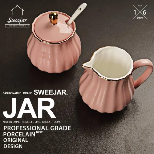 Miniatura 3 de Sweejar Royal - Juego de azúcar y crema de cerámica, juego de 3 piezas con jarra de crema, azucarero, juego de azúcar con tapa y cuchara, juego