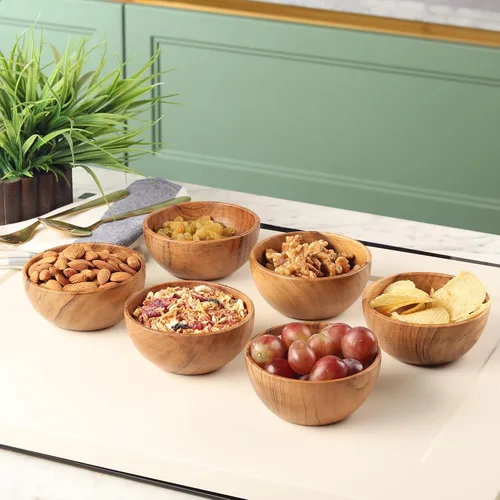 Miniatura 4 de Juego de 6 pequeños tazones de madera de acacia para postres 4.2 * 2 pulgadas capacidad de 8 oz accesorios para charcutería uso para sumergir