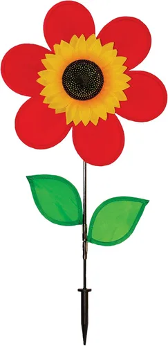 Miniatura 6 de In the Breeze 2646 — Girasol a cuadros rojos de 12 pulgadas con hojas — Flor colorida para patio y jardín Rojo Plaid
