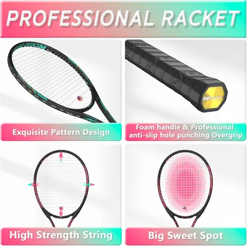 Miniatura 3 de Raqueta de tenis profesional para adultos, 2 jugadores de 27 pulgadas, raqueta de tenis de velocidad aceptable para principiantes y profesionales 2