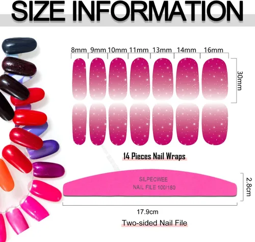 Miniatura 5 de 16 hojas de calcomanías de esmalte de uñas, envolturas de uñas completas con purpurina, tiras de esmalte de uñas de color sólido, tiras de uñas