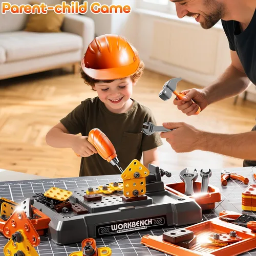 Miniatura 4 de Juego de Juguetes de Herramientas para Niños con Sonido de Taladro Electrónico para Edades 3, 4, 5, 6, 7, 8, Juguetes de Mesa de Trabajo para Niños