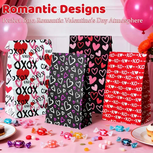 Miniatura 6 de Bolsas de San Valentín de Haobell - 24 piezas de bolsas de regalo de San Valentín con pegatinas para fiestas en el aula, niños, compañeros