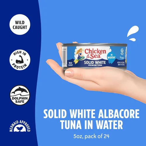 Miniatura 5 de Chicken of the Sea Atún blanco sólido prémium en agua, atún capturado en la naturaleza, lata de 5 onzas (paquete de 24)