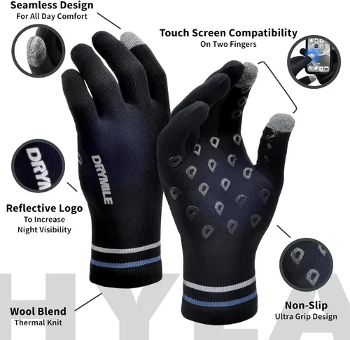 Miniatura 4 de DRYMILE Guantes impermeables Guantes de mano cálidos de mezcla de lana de nieve de invierno para hombres y mujeres trabajo, senderismo, esquí