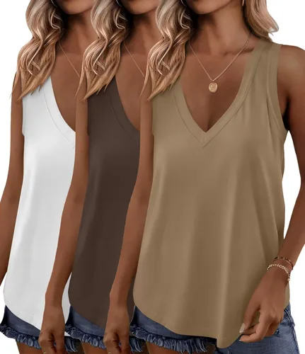 Miniatura 11 de KKJ Paquete de 3 camisetas sin mangas para mujer 2026 primavera verano vacaciones trajes cuello en V suelta sin mangas blusa casual camisas ropa