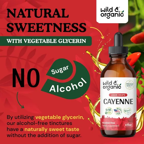 Miniatura 6 de Wild & Organic Gotas de pimienta de cayena - Antioxidante y apoyo digestivo - Suplementos de capsaicina - Tintura líquida de extracto de pimienta