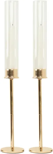 Miniatura 7 de Efavormart - Juego de 2 portavelas de cristal transparente de metal dorado de 16 pulgadas de alto, soportes para velas de huracán