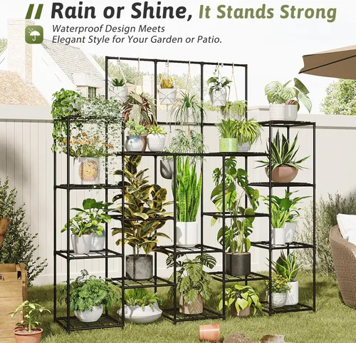 Miniatura 3 de GENTINGBRO Soporte de metal para plantas al aire libre de 63 pulgadas de alto, estante para plantas de 14 niveles grande para plantas