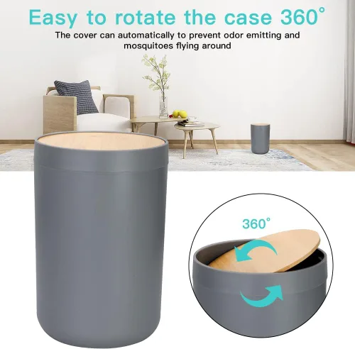 Miniatura 7 de Otostar Juego de accesorios de baño gris de bambú con soporte Qtip dispensador de jabón, soporte para cepillos de dientes, vaso, jabonera, soporte