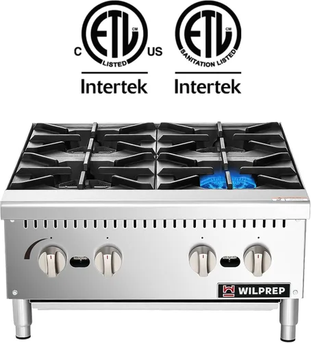 Miniatura 2 de WILPREP Cocina de gas para encimera, estufa de gas de encimera de 4 quemadores con 100,000 BTU, propano de 24 pulgadas con rejillas de kit