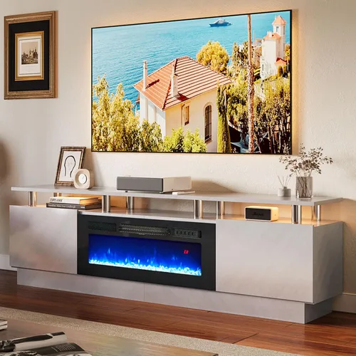 Miniatura 23 de oneinmil 70" Fireplace TV Stand for Living Room, Electric Fireplace Entertainment Center with Dual LED Lights & Storage Cabinets, Fits TVs up to