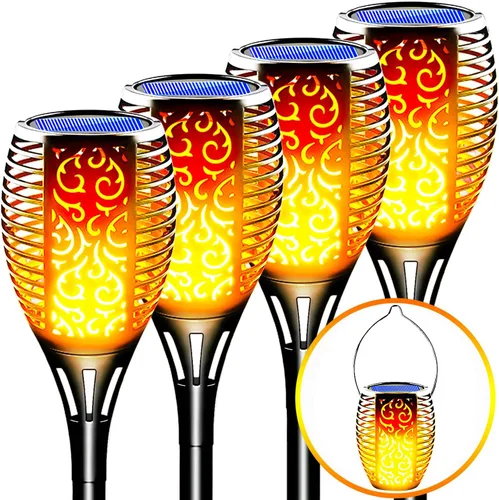 Linternas solares para exteriores, llama parpadeante, efecto de fuego realista, linternas Tiki 3 en 1, impermeables, desmontables, encendido/apagado