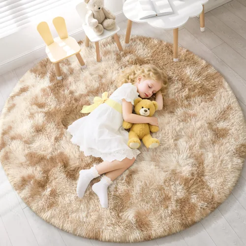 Miniatura 16 de EVOIONOS - Alfombra redonda gris para dormitorio, 5x5 pies; alfombras circulares suaves y esponjosas para sala de estar, alfombras de felpa peludas