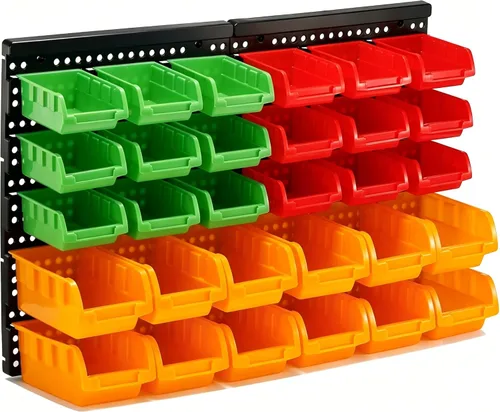 Miniatura 13 de Kit de 30 contenedores de almacenamiento montados en la pared, estante organizador de herramientas, contenedores de almacenamiento de piezas de 3