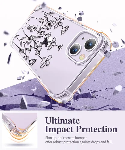 Miniatura 4 de GVIEWIN - Funda para iPhone 14 Floral, con protector de pantalla + protector de lente de cámara, [sin amarillamiento] funda protectora transparente