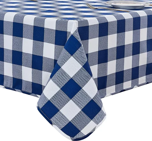 Miniatura 9 de Mantel rectangular de 70.9 x 55 pulgadas, mantel de cuadros impermeable y reversible, funda de mesa de picnic de mezcla de algodón lavable