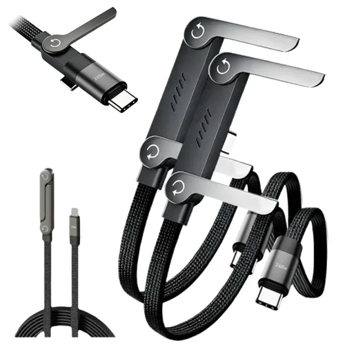 Miniatura 7 de Cable de carga rápida trenzado de 240 W con soporte para teléfono integrado, cable USB-C plegable duradero de 90 grados, cable USB C de ángulo