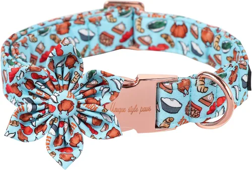 Miniatura 14 de Unique style paws Collar de perro con flor, collar de perro ajustable, patrón de flores, collar duradero para mascotas para perros pequeños, Flor