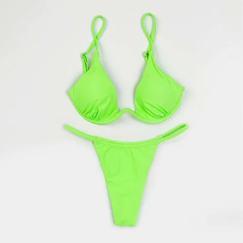 Miniatura 5 de Conjunto de bikini triangular para mujer, de corte alto, con lazo lateral, de 2 piezas, con lunares, con cordón halter