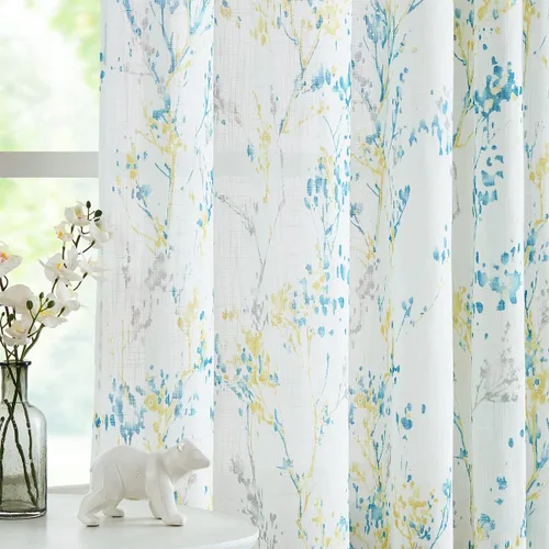Miniatura 34 de Treatmentex Cortinas blancas y grises para dormitorio de 84 pulgadas de largo, cortinas semitransparentes con estampado de hojas para ventanas