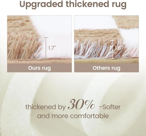 Miniatura 6 de Alfombra súper suave para dormitorio, 3 x 5 pies, alfombra de área beige y blanca a cuadros clásica, peluda antideslizante de pelo alto, alfombra