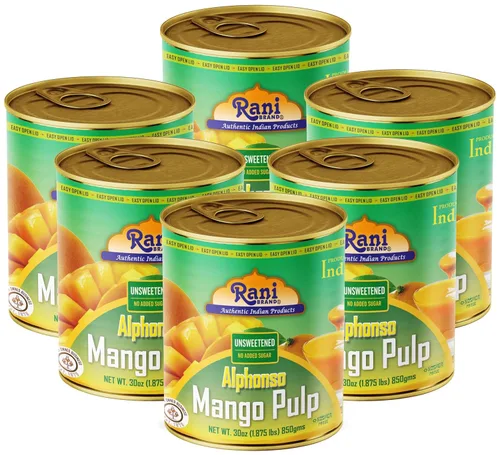 Miniatura 12 de Puré de pulpa de mango Rani (hace batidos de mango Lassi) Alphonso endulzado 30 onzas (1.875 libras) 29.98 oz ~ Kosher Todo natural Sin OMG