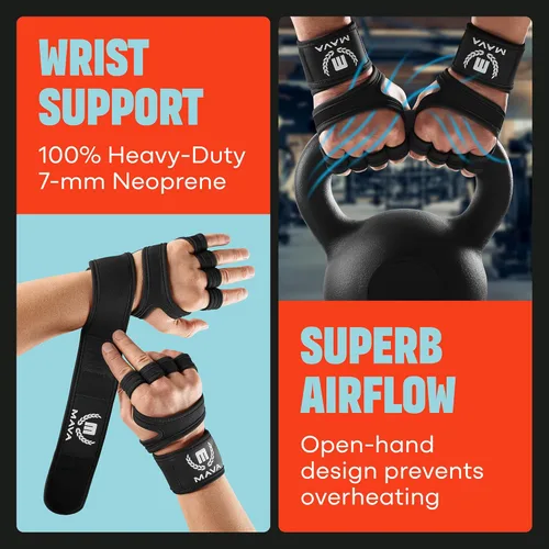 Miniatura 6 de Mava Sports Guantes de levantamiento de pesas con soporte de muñeca, guantes de entrenamiento, guantes de gimnasio, ideales para entrenamiento