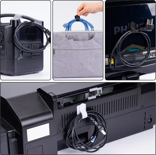 Miniatura 7 de 40 bridas de gancho y bucle para debajo del escritorio, organizador de cables de escritorio, clips adhesivos para cables, organizadores de cables