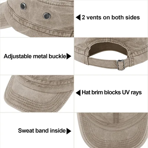 Miniatura 8 de Geyoga 3 unidades Cadet Army - Gorras de algodón lavado militar para tapas planas ajustables estilo militar sombrero unisex