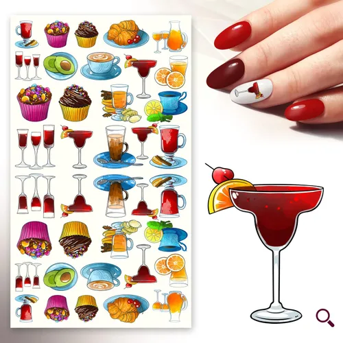 Miniatura 4 de Calcomanías de uñas (5 hojas) FLONZNAIL Sweet Night Coctail Dinner Decoración de uñas