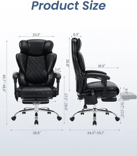 Miniatura 3 de Silla de oficina de masaje de 500 libras con reposapiés, 6 puntos de vibración y calor, sillas de escritorio de oficina en casa, silla de oficina