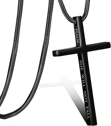 Miniatura 8 de Collar de cruz para hombre, regalo de Navidad, colgante de cruz, versículo bíblico, collares de acero inoxidable