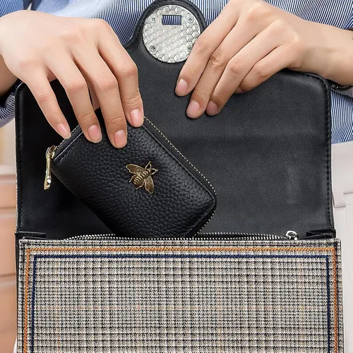 Miniatura 9 de imeetu - Tarjetero de cuero con cremallera y contra identificación por radiofrecuencia (RFID) pequeño, cartera para mujer