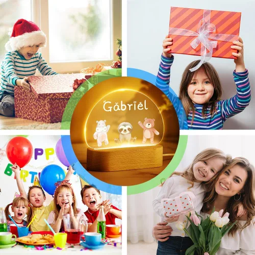 Miniatura 5 de VEELU Regalos personalizados para niños, luz nocturna con nombre personalizado con lindos animales, lámpara LED acrílica para bebé, regalo