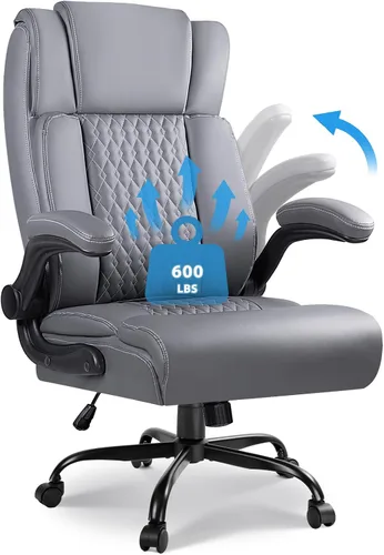 VITESSE Silla de oficina resistente, silla de oficina ejecutiva con reposabrazos abatible, sillas ergonómicas de respaldo alto para computadora, Gris