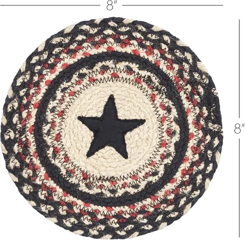 Miniatura 2 de VHC Brands Colonial Star - Salvamanteles para ollas y sartenes, color bronceado, negro y rojo, mezcla de yute, círculo redondo, 8 pulgadas