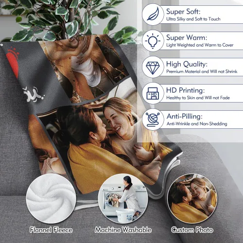 Miniatura 4 de TinyName Impreso en Estados Unidos, regalos personalizados con texto en inglés "I Love You" para novio, manta personalizada con fotos, manta