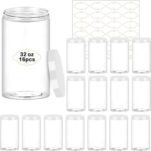 Miniatura 9 de PeacePeo Tarros de plástico de 8 onzas con tapas, recipientes de limo con tapas, 48 tarros de almacenamiento de plástico redondos herméticos de boca