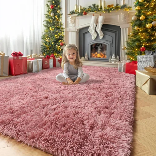 Miniatura 32 de Alfombras moradas para dormitorio de niñas, alfombra de 5 x 8 pies, alfombra peluda esponjosa para sala de estar, alfombras peludas gruesas