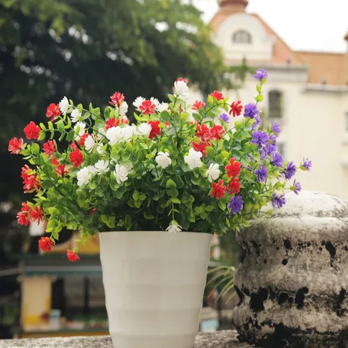 Miniatura 9 de Flores artificiales para exteriores, 8 paquetes de flores falsas resistentes a los rayos UV, flores sintéticas de plástico para exteriores, plantas