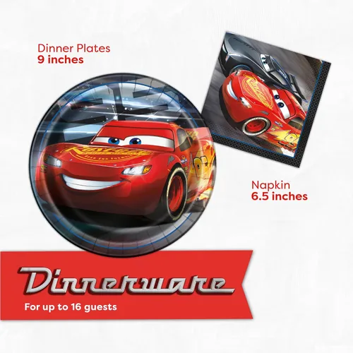 Miniatura 4 de Decoraciones de Cumpleaños de Disney Cars Decoraciones de Cumpleaños de Lightning McQueen Sirve para 16 Bandera, Mantel, Platos, Servilletas