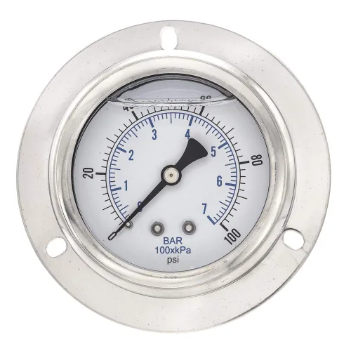 Miniatura 18 de PIC Gauges 204L-404F Manómetro de presión relleno de glicerina con brida frontal con carcasa SS/bisel, internos de latón, lente de PC, esfera de 4