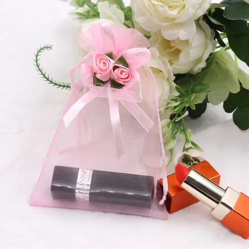Miniatura 6 de SumDirect Bolsas de regalo de organza rosa – 50 bolsas de regalo de boda de 4 x 6 pulgadas, bolsas de joyería con cordón para fiestas, bodas