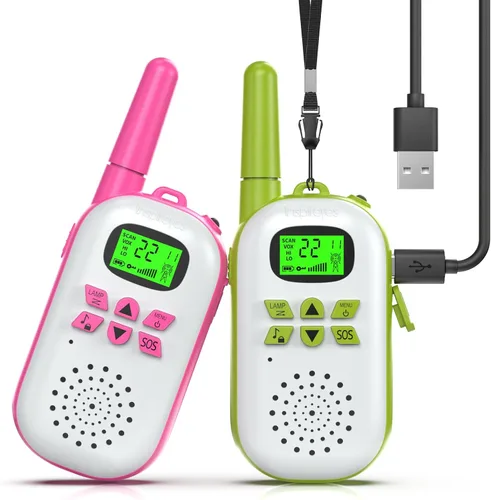 Miniatura 17 de Inspireyes Walkie Talkies para niños, paquete de 2 recargables de largo alcance, juguetes para niños y niñas de 3 a 12 años, juguete de radio de 2