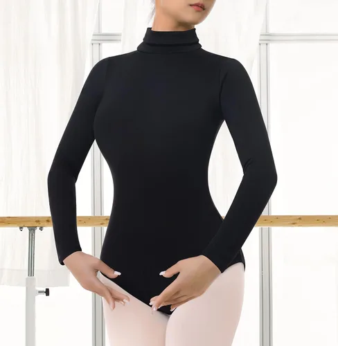 Miniatura 2 de BAKPH Maillot de ballet de baile para mujer cuello alto manga larga con broches duraderos