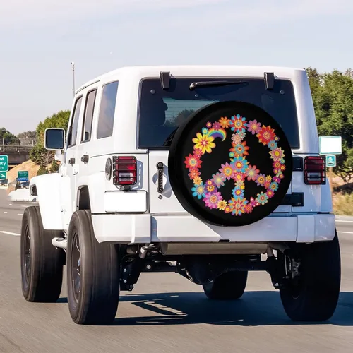 Miniatura 3 de Colorida flor de la paz cubierta de neumático de repuesto a prueba de polvo para remolque, RV, SUV y muchos vehículos de 13 pulgadas